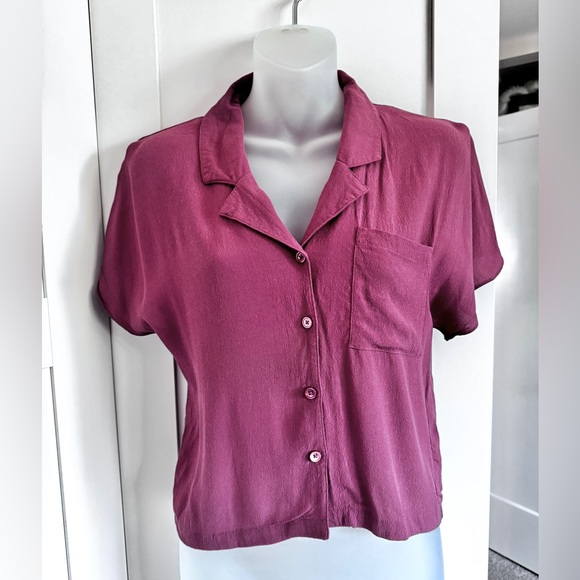 ARITZIA WILFRED FREE Shawna Blouse Button Up Lapel Shirt Dusty Rose XXS - Picture 2 of 11